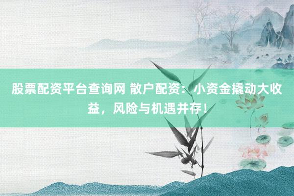股票配资平台查询网 散户配资：小资金撬动大收益，风险与机遇并存！
