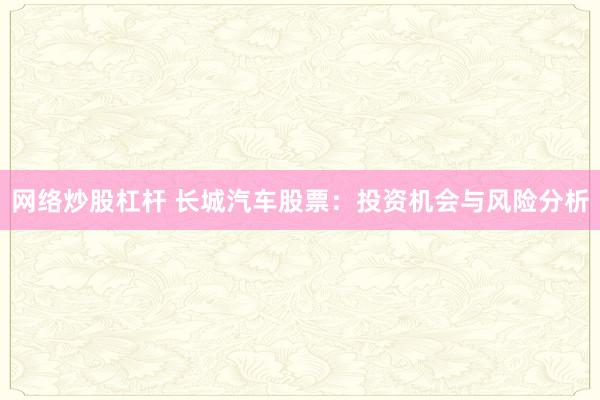 网络炒股杠杆 长城汽车股票：投资机会与风险分析
