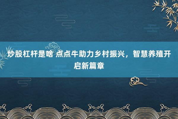 炒股杠杆是啥 点点牛助力乡村振兴，智慧养殖开启新篇章