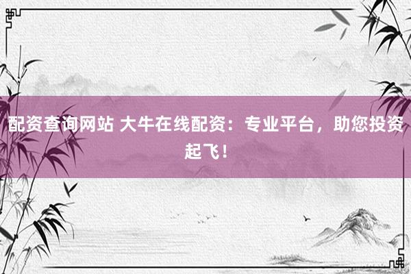 配资查询网站 大牛在线配资：专业平台，助您投资起飞！
