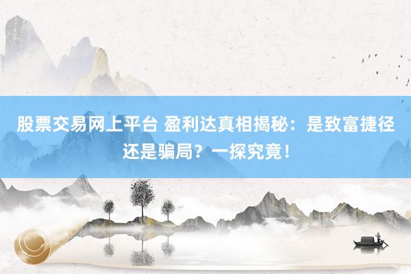 股票交易网上平台 盈利达真相揭秘：是致富捷径还是骗局？一探究竟！