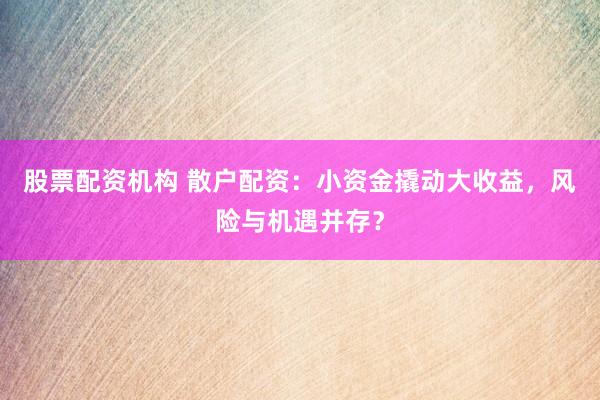 股票配资机构 散户配资：小资金撬动大收益，风险与机遇并存？