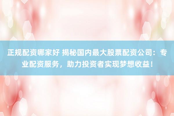 正规配资哪家好 揭秘国内最大股票配资公司：专业配资服务，助力投资者实现梦想收益！