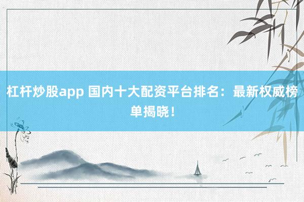 杠杆炒股app 国内十大配资平台排名:最新权威榜单揭晓!