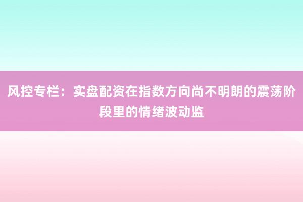 风控专栏:实盘配资在指数方向尚不明朗的震荡阶段里的情绪波动监