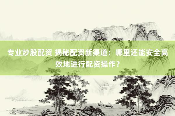 专业炒股配资 揭秘配资新渠道：哪里还能安全高效地进行配资操作？